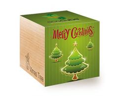 Feel Green Ecocube Merry Christmas/2G, Weihnachtsbaum, Nachhaltige Geschenkidee (100% Eco Friendly), Grow Your Own/Anzuchtset, Pflanzen Im Holzwürfel, Made in Austria