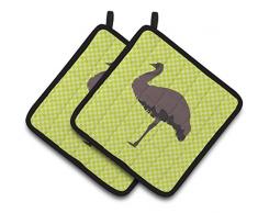 Carolines Treasures BB8098PTHD Common Strauß blau kariert dekorierter Topflappen, 19,1 x 19,1 cm, mehrfarbig Vogel - Emu 7.5 x 7.5 mehrfarbig