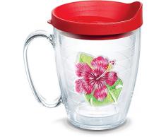 Tervis 1339957 Island Hibiscus Insulated Tumbler with Emblem and Red Lid, 16oz Mug, Clear
