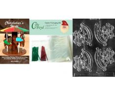 Cybrtrayd Schokoladenform Weihnachtsmann auf Schaukelpferd, mit 50 Cellophantüten, 25 grüne und 25 rote Bindebänder und Anleitung