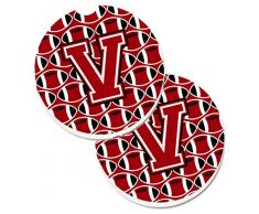 Caroline s Treasures Buchstabe V Fußball rot, schwarz & weiß Set von 2 Tasse Halterung Auto Untersetzer cj1073-vcarc, 2,56, multicolor