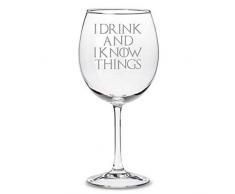 Derwent Laser Craft 0 Weinglas mit Aufschrift „I Drink and I Know Things“, inspiriert von Game of Thrones, glas