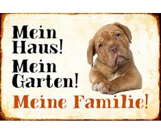 Schatzmix Mein Haus! Mein Garten! Meine Familie! Bulldogge Hund Metal Sign deko Schild Blech Garten
