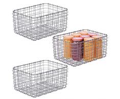 mDesign 3er-Set Allzweckkorb aus Metall – Aufbewahrungskorb für Küche, Vorratskammer etc. – kompakter und universeller Drahtkorb – grau
