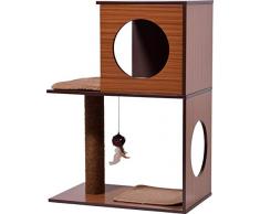 dobar Katzenmöbel Kelly, Katzenhöhle mit Kratzsäule, Spielball und flauschigem Katzenbett, 54 x 34 x 77 cm, braun