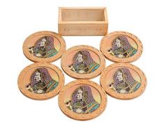 Antike Impex – Holz Drink Untersetzer | Holz Untersetzer-Set mit 6 rund handgefertigt Tisch, Untersetzer und Halter für Tee Tassen, Kaffee Becher, Bier Dosen Bar, Tumbler und Wasser Gläser