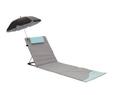 Meerweh Strandmatte XXL mit Lehne & Schirm Strandliege Isomatte Picknickdecke ca. 200x60cm Sonnenliege, grau/blau, 200 x 60 x 68 cm