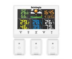 Sainlogic Funk Wetterstation mit 3 Außensensoren, Wettervorhersage, Farbdisplay, Funk Thermometer Hy-grometer mit Außensensor