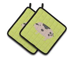 Carolines Treasures BB8098PTHD Common Strauß blau kariert dekorierter Topflappen, 19,1 x 19,1 cm, mehrfarbig Pigs - Gloucester Old Spot Pig 7.5HX7.5W grün