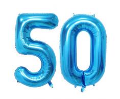 Zahl 50 blau Folie 101,6 cm Jumbo Digital Luftballons, 50. Geburtstag Dekoration, für Herren, Big Ballon Party Supplies