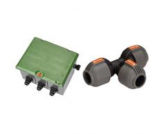 Arqueta pre-montada de 3 vías Para colocar 3 electroválvulas de 9 ó 24 V. & GARDENA Sprinklersystem T-Stück: Rohrverbinder für Rohrabzweigung des Verlegerohrs, 25 mm, Quick&Easy Verbindungstechnik