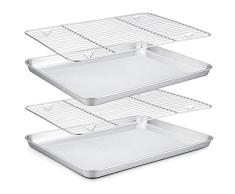 TeamFar Backblech-Set (2 Pfannen + 2 Gestell), Edelstahl Backblech mit Kühlrost, ungiftig und gesund, leicht zu reinigen und spülmaschinenfest, 4 Stück
