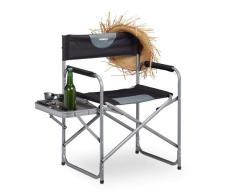 Relaxdays Regiestuhl, klappbarer Campingstuhl für Garten, Festival & Angeln, Tisch mit Getränkehalter, schwarz