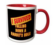 3dRose 117909_5 I Survived Falling Down A Rabbits Hole Survial Pride and Humor Design Keramiktasse, 325 ml, rot/weiß