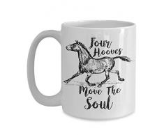 PixiDoodle Kaffeetasse mit vier Hooves Move The Soul-Motiv, inspiriert von Pferde-Lovers 15 oz weiß