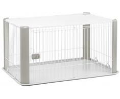 IRIS, Welpenauslauf / Freigehege / Laufstall / Welpengitter CLS-1130, Kunststoff, Groß mit Dach, Weiß / Grau, 113 x 78,8 x 60 cm