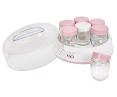 Exquisit Maker YM 3101 WEP | Joghurt selber Machen | Joghurtbereiter | 7 Portionsgläser á 200 ml | Spülmaschinen geeignet | 15 Watt | weiß-pink
