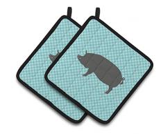 Carolines Treasures BB8098PTHD Common Strauß blau kariert dekorierter Topflappen, 19,1 x 19,1 cm, mehrfarbig Schweine - Berkshire Schwein 7.5 x 7.5 blau