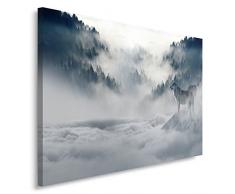 Feeby, Wandbild - 1 Teilig - 60x80 cm, Leinwand Bild Leinwandbilder Bilder Wandbilder Kunstdruck, WALD, WÃLFE, NATUR, GRAU
