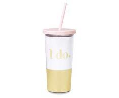 Kate Spade New York Bridal Insulated Tumbler with Reusable Silicone Straw, 20 Ounces, I Do (Gold)