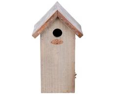 Esschert Design Nistkasten, Vogelhaus Kohlmeise in braun mit Kupferdach, ca. 17 cm x 13 cm x 30 cm