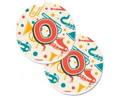 Caroline s Treasures Buchstabe O Retro Blaugrün Orange Musikinstrumente Initiale Set von 2 Tasse Halterung Auto Untersetzer cj2001-ocarc, 2,56, multicolor