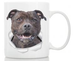 Happy American Staffordshire Terrier Tasse - Staffie Keramik Kaffeetasse - perfektes Geschenk für Staffordshire Bullterrier - Lustige süße Tasse für Hundeliebhaber und Besitzer 11oz weiß