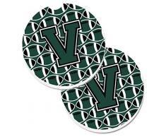 Caroline s Treasures Buchstabe V Fußball grün & weiß Set von 2 Tasse Halterung Auto Untersetzer cj1071-vcarc, 2,56, multicolor