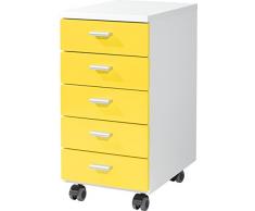 Germania Rollcontainer 4099-143 mit 5 Schubkästen, in WeiÃ/Gelb, 28 x 57 x 40 cm (BxHxT)