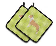 Caroline s Treasures Staffordshire Bull Terrier Schachbrett grün Paar Topflappen bb3854pthd, 7.5hx7.5 W, multicolor