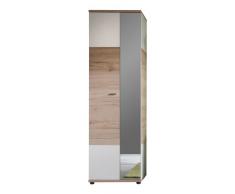 trendteam Garderobe Garderobenschrank Schrank Campus, 57 x 190 x 38 cm in WeiÃ, Absetzung Eiche San Remo Hell Dekor mit Spiegel