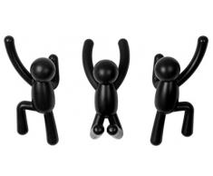 Umbra Buddy Haken â Dekorative Wandhaken für Jacken, Schals, Taschen, Rucksäcke, Handtücher und Mehr, 3er-Set, Schwarz