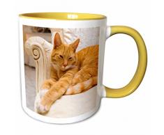 3dRose mug_236171_8 Happy orange tabby cat relaxing on fancy armchair, Yellow Becher, gelb