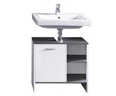 Trendteam Badezimmer Waschbecken Unterschrank Schrank California, 60 x 55 x 28 cm in WeiÃ, Absetzung Rauchsilber mit offenem Fach und viel Stauraum