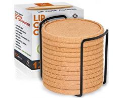 Korkuntersetzer mit Lippe für Getränke, saugfähig, 10,2 cm dick, rustikale Untertasse mit Metallhalter, umweltfreundlich, hitze- und wasserabweisend, beste wiederverwendbare, natürliche runde Untersetzer für Bar Glas-Tassen