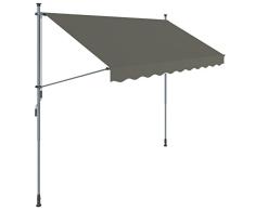 SONGMICS Klemmmarkise, 300 cm, Balkonmarkise, Sonnenschutz, Markise mit Gestell, verstellbare Höhe 2-3 m, Grau GSA313GY