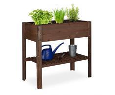 Relaxdays Hochbeet Holz, Ablagefach, Pflanzkasten Balkon, Terrasse, Garten, Kräuterbeet, HBT 80x88x43,5cm, dunkelbraun