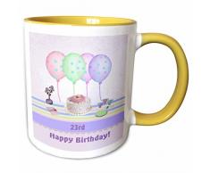 3dRose mug_113220_8 23rd White Icing Cake with Balloons and Vase of Flowers, Pastels, Yellow Becher, Nicht zutreffend