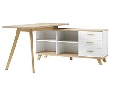 Germania 4058-221 Schreibtisch mit integriertem Sideboard im skandinavischen Design GW-Oslo in WeiÃ/Absetzungen Sanremo-Eiche-Nachbildung, 144 x 75 x 145 cm (BxHxT)
