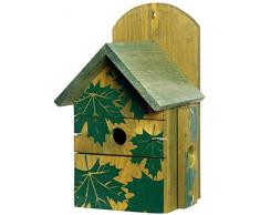 dobar 22158e Dekorativer Nistkasten für Vögel, aus Holz (Kiefer, Massivholz), für Garten, Balkon, 3 variable Einfluglöcher, Motiv Ahorn - Nisthilfe Vogelhaus