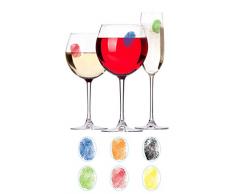 Barbuzzo Fingerabdruck-Marker, Set mit 6 wiederverwendbaren Vinyl-Finger-Aufklebern – verschiedene Farben – Identifizieren Sie Ihr Getränk mit Stil – ideal für Weingläser, Champagnergläser, Pintgläser und andere Glaswaren