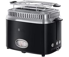 Russell Hobbs Toaster Retro schwarz, Retro Countdown-Anzeige, inkl. Brötchenaufsatz, 6 einstellbare Bräunungsstufe + Auftau- & Aufwärmfunktion, Schnell-Toast-Technologie, 1300W, Vintage 21681-56
