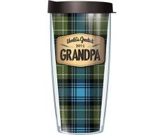 Worlds Greatest Grandpa On Blue Flannel 16 Oz Signature Tumbler with Blue Lid by Signature Tumblers