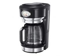 Russell Hobbs Kaffeemaschine Retro schwarz, bis 10 Tassen, 1,25l Glaskanne, Brüh- & Warmhalteanzeige im Retrodesign, Abschaltautomatik, Warmhalteplatte, 1000W, Vintage Filterkaffeemaschine 21701-56
