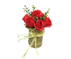 Restaurantware Kunstpflanze Sapone del Fiore, rote Rosen, 7 Blüten - Mini - Kunststofftopf - Kunstpflanzen - 22,9 cm - 12 Karat Box Plastiktopf rot