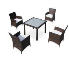 Baidani Designer Sitzgruppe Evolution, 4 Sessel mit Auflagen, 1 Tisch mit integrierter Glasplatte, schwarz