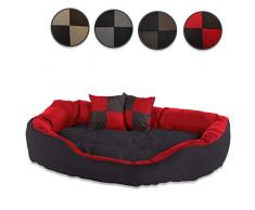 dibea 4-in-1 Hundebett, Hundekissen, Hundekörbchen mit Wendekissen, rot/schwarz, Größe L