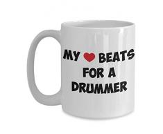 Kaffeetasse mit AufschriftMy Heart Beats For A Drummer - Drummers Band 15 oz weiß