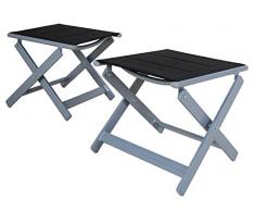 Ambientehome Aluminium Fußhocker 2tlg. Set, Gestell Silber, Bezug gepolsterte Ausführung 50215, grau/schwarz