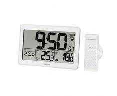 Hama Funk Wetterstation XXL (Display mit großen Ziffern, Thermometer, Barometer, Funkuhr, Wecker mit Working-Day Alarm, Frostalarm, Wettervorhersage, inkl. Außensensor, Reichweite 30 m) weiß